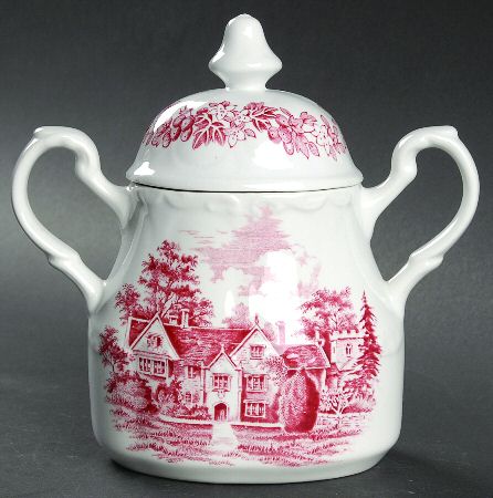 Romantic England Red (Round, Dishwasher Safe Mark) Sugar Bowl & Lid
