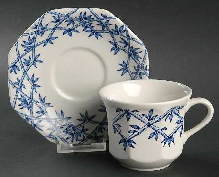 Trellis Blue Flat Cup & Saucer Set