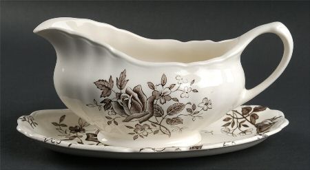 Tudor Roses Brown Gravy Boat & Underplate