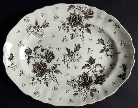 Tudor Roses Brown 14" Oval Serving Platter