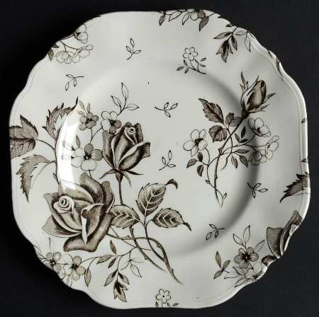 Tudor Roses Brown Square Dessert Plate