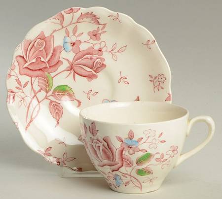 Tudor Roses Multicolor Flat Cup & Saucer Set