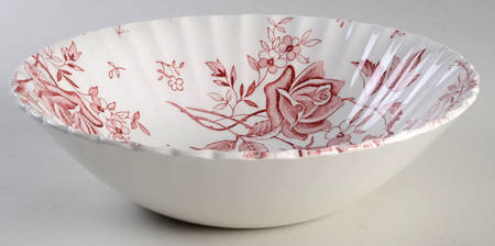 Tudor Roses Pink (Ribbed, White Background) 8" Round Vegetable Bowl