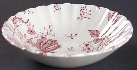 Tudor Roses Pink (Ribbed, White Background) Fruit/Dessert (Sauce) Bowl