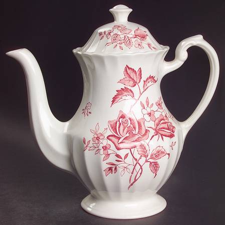 Tudor Roses Pink (Ribbed, White Background) Coffee Pot & Lid