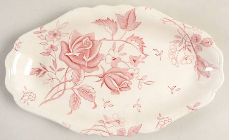 Tudor Roses Pink (Semi Scalloped, Cream Bckgrnd) Relish/Gravy Underplate