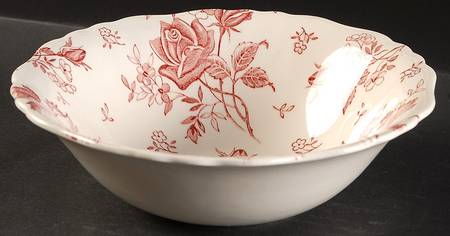 Tudor Roses Pink (Semi Scalloped, Cream Bckgrnd) 8" Round Vegetable Bowl