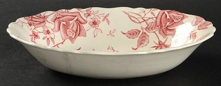 Tudor Roses Pink (Semi Scalloped, Cream Bckgrnd) 9" Oval Vegetable Bowl