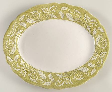 Victoria Green (Floral Rim, No Trim) 11" Oval Serving Platter