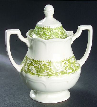 Victoria Green (Floral Rim, No Trim) Sugar Bowl & Lid