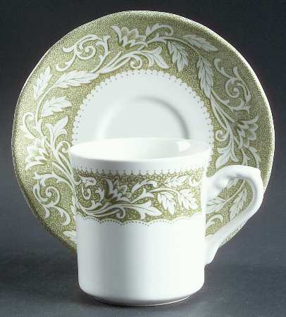 Victoria Green (Floral Rim, No Trim) Flat Cup & Saucer Set