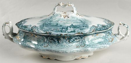 Virginia Teal Green Oval Covered Vegetable