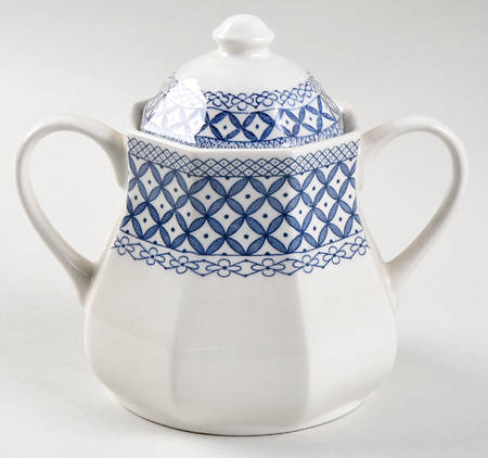 Wicker Blue Sugar Bowl & Lid