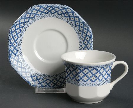 Wicker Blue Flat Cup & Saucer Set