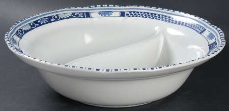 Antique Blue 9" Round Divided Vegetable Bowl