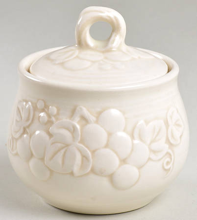 Antique Grape White Sugar Bowl & Lid