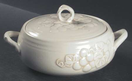 Antique Grape White Round Covered Vegetable