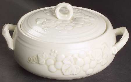 Antique Grape White Large Round Covered Vegetable