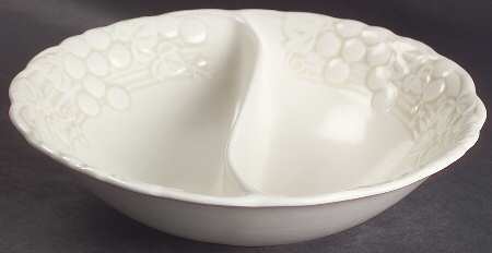 Antique Grape White 9" Round Divided Vegetable Bowl