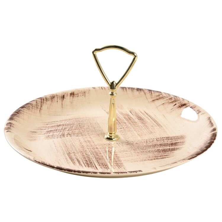 Barkwood Round Serving Plate with Center Handle (Dp) Hc