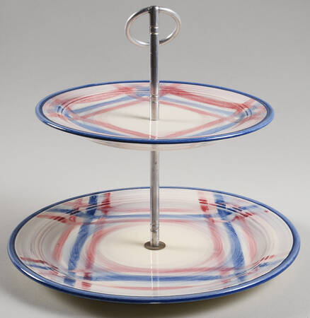 Calico Pink Blue (Plaid) 2 Tiered Serving Tray (Luncheon & Salad Plate)