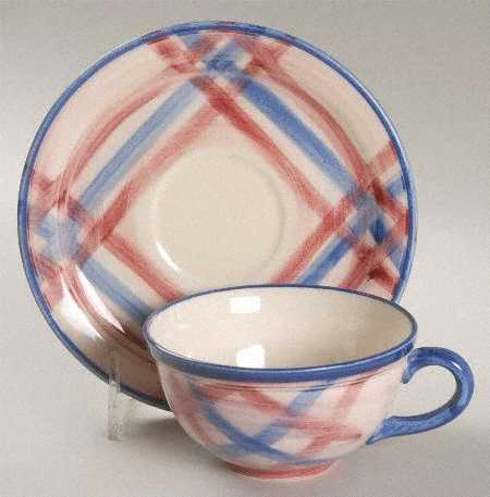 Calico Pink Blue (Plaid) Flat Cup & Saucer Set