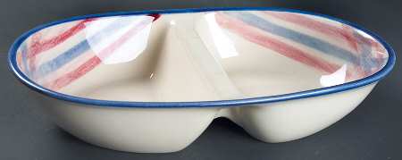 Calico Pink Blue (Plaid) 11" Oval Divided Vegetable Bowl