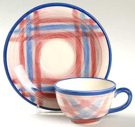 Calico Pink Blue (Plaid) Flat Demitasse Cup & Saucer Set