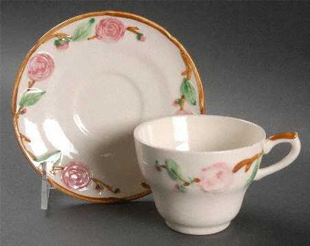 Camellia (Brown Trim) Flat Cup & Saucer Set