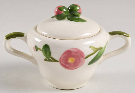 Camellia (Green Trim) Sugar Bowl & Lid