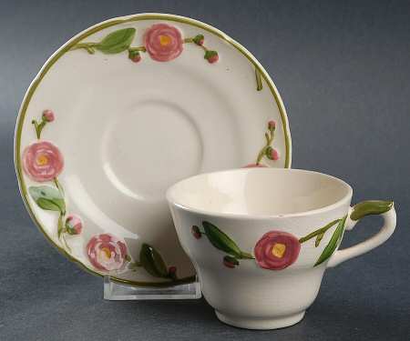 Camellia (Green Trim) Flat Cup & Saucer Set