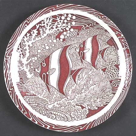 Coral Reef Maroon Large Luncheon Plate