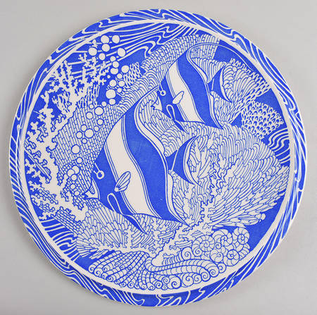 Coral Reef Blue 14" Chop Plate (Round Platter)