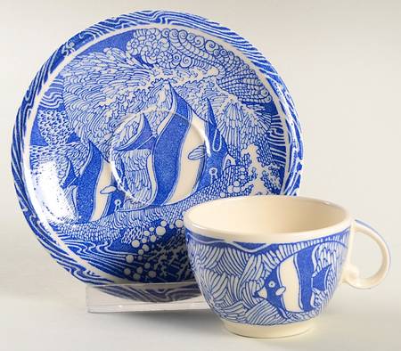 Coral Reef Blue Flat Demitasse Cup & Saucer Set