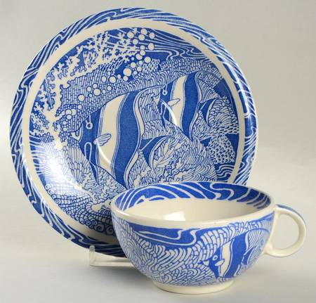 Coral Reef Blue Flat Cup & Saucer Set
