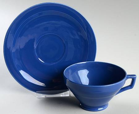 Early California Cobalt Blue Footed Cup & Saucer Set