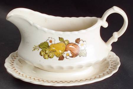 Fruit Basket Gravy Boat with Attached Underplate