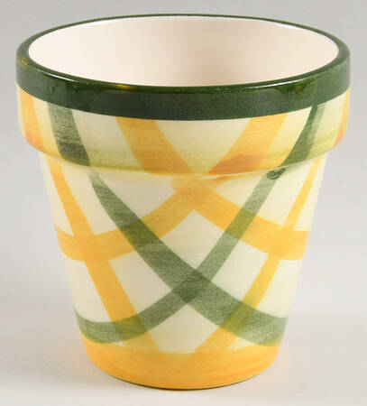Gingham Green 4" Flower Pot No Underplate