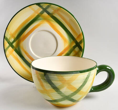 Gingham Green Colossal Cup & Saucer Set