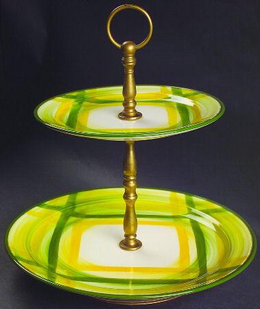 Gingham Green 2 Tiered Serving Tray (Dinner & Salad Plate)