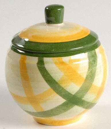 Gingham Green Sugar Bowl & Lid