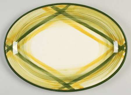 Gingham Green 12" Oval Serving Platter