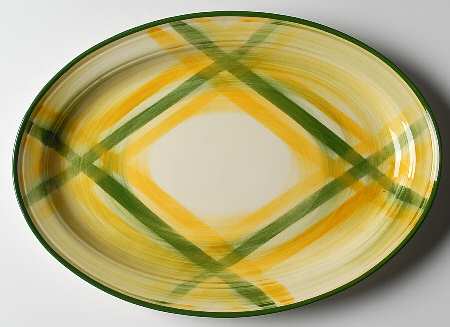 Gingham Green 14" Oval Serving Platter