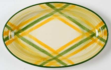 Gingham Green 10" Oval Serving Platter
