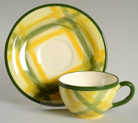 Gingham Green Flat Demitasse Cup & Saucer Set