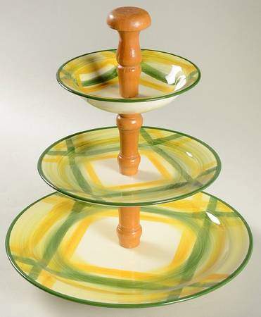 Gingham Green 3-Tiered Serving Tray (DP, SP, FR)