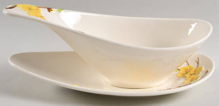 Golden Blossom Gravy Boat with Attached Underplate