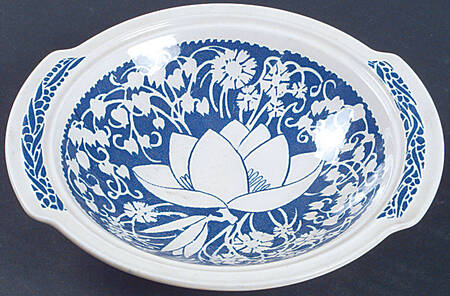 Hawaiian Flowers Blue Lugged Chowder Bowl
