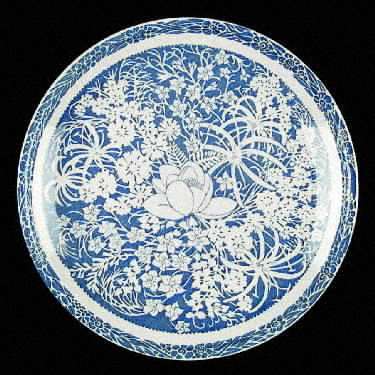 Hawaiian Flowers Blue 14" Chop Plate (Round Platter)