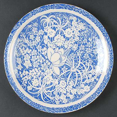 Hawaiian Flowers Blue Large Luncheon Plate